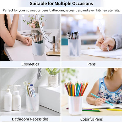 2 pcs Makeup Brush Holder,Multipurpose Makeup Brush Case Organizer, Clear Pen Cups Plastic Pencil Holder for Desk Accessories,Cosmetics Brushes Organizer for Home & School & Office