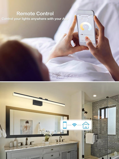 SOLFART 47.2 Inch Adjustable Color Temperature Dimmable LED Bathroom Light Fixtures Matte Black Vanity Lights LED Lights for Bathroom Black Light Bar Modern APP Control Lighting Fixture