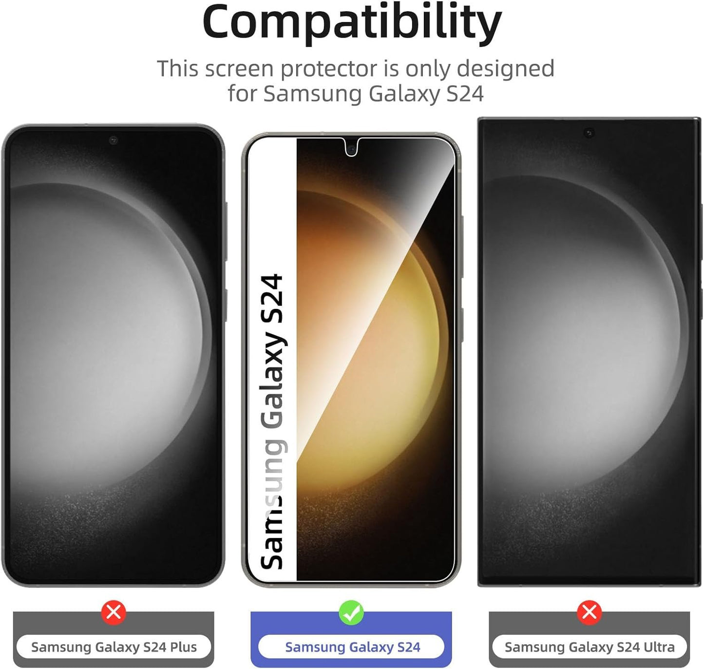 NEW'C 3 Pack Designed for Samsung Galaxy S24 5G Screen Protector Tempered Glass,Case Friendly Ultra Resistant