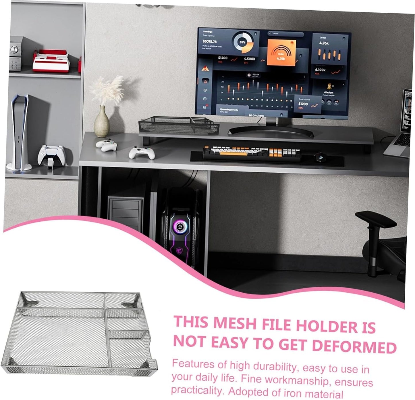 COHEALI Metal File Organizer for Office Capacity Mesh Magazine Holder Versatile Document Storage Basket for Folders Notebooks Mail for Home and Workspace Organization
