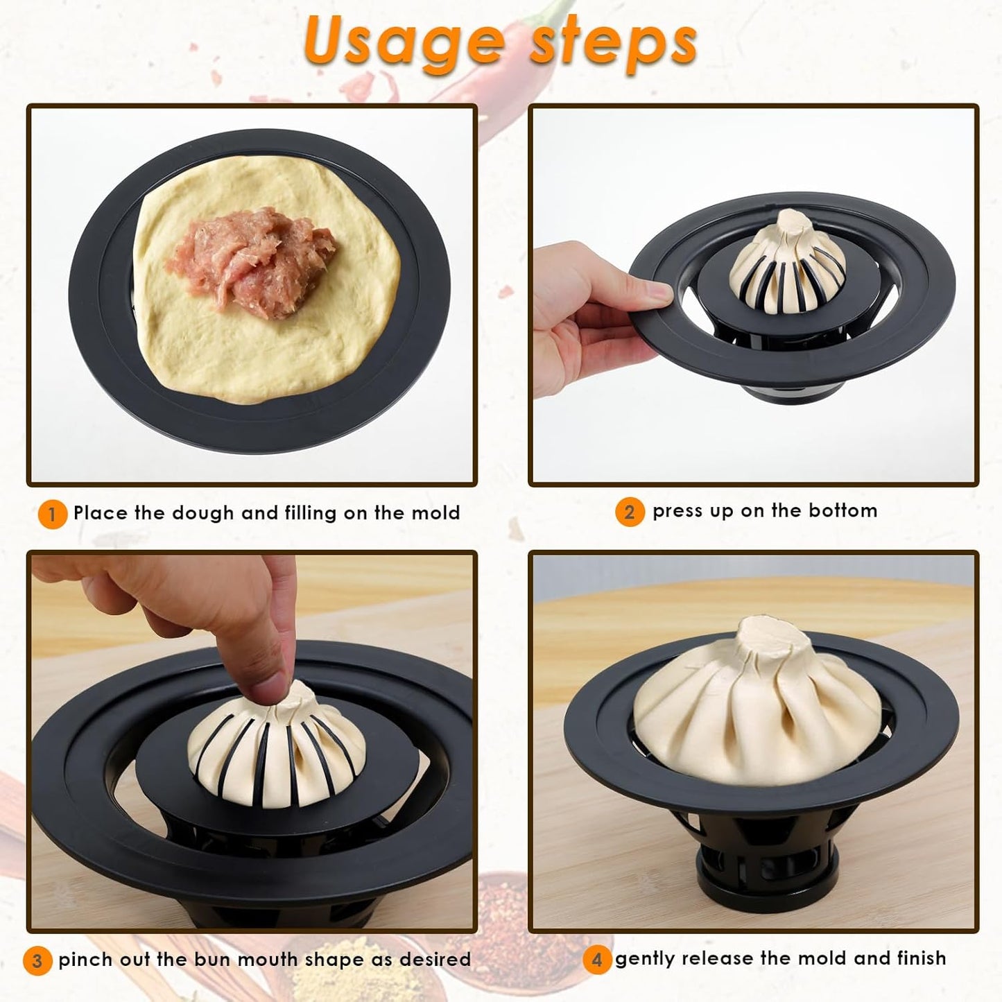 Baozi Maker Machine,Handbanary 7.08 inch Dumpling Momo Ravioli Maker Machine,Pie Steamer Bun Mold, Kitchen Gadget Tool Homemade Bao Buns Preparation Culinary Exploration Ease of Use Cleaning(Black)