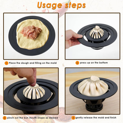 Baozi Maker Machine,Handbanary 7.08 inch Dumpling Momo Ravioli Maker Machine,Pie Steamer Bun Mold, Kitchen Gadget Tool Homemade Bao Buns Preparation Culinary Exploration Ease of Use Cleaning(Black)