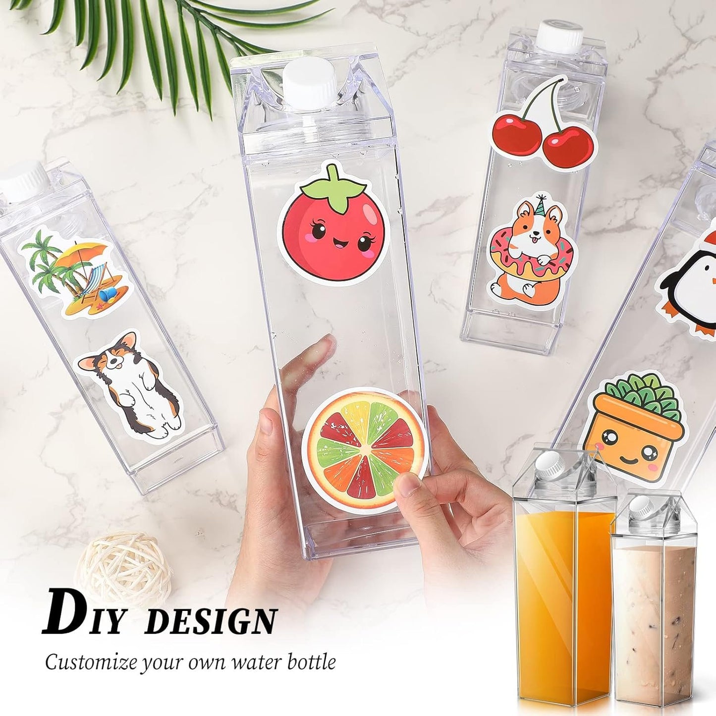 12 Pack Milk Carton Water Bottle 17 Oz and 34 Oz Clear Transparent Drinking Cup Reusable Square Portable Water Bottle for Drinks for Fitness Gym Sports