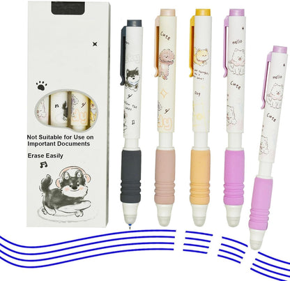 Maydahui 8 Pcs Erasable Pens Cartoon Dog Gel Pens Kawaii Teddy Samoy Shiba Inu Puppy Pen Mistake Free Writing Blue Ink Soft Sponge Grip For Dog Lovers School Office Supplies