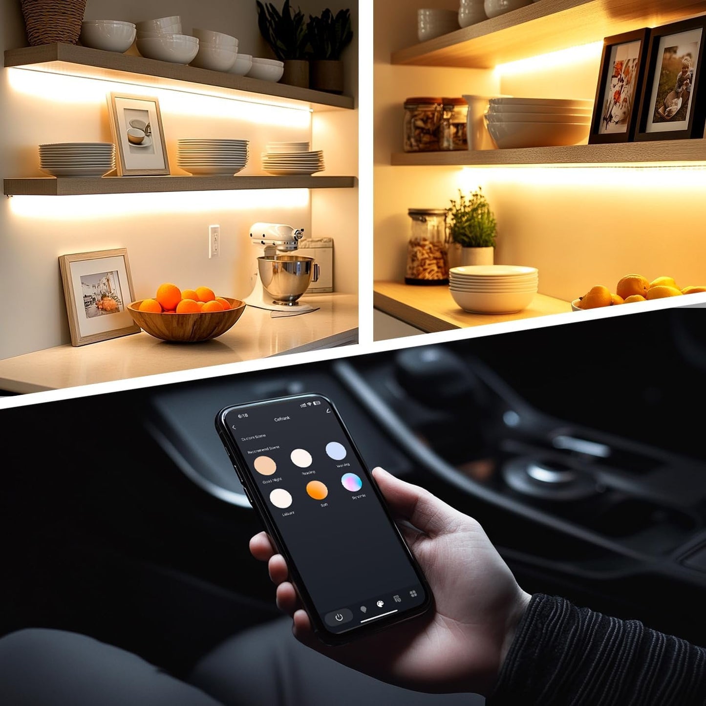 Cefrank Smart Under Cabinet Lighting | Alexa & Google Assistant Compatible | Dimmable 2700-6000K Color Temp Adjustable | Energy-Efficient V-Shape 4pcs 30cm LED Light Bars