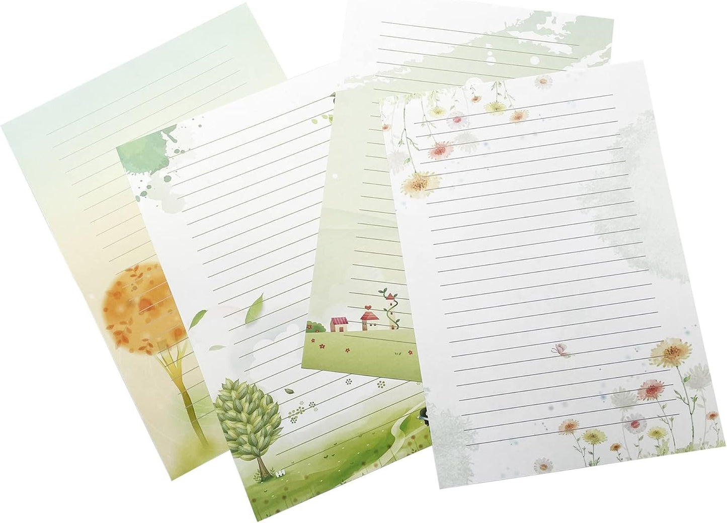 50 Pcs Writing Stationery Paper, Lined Writing Letter Paper Set, A4 Size, 10 Different Style