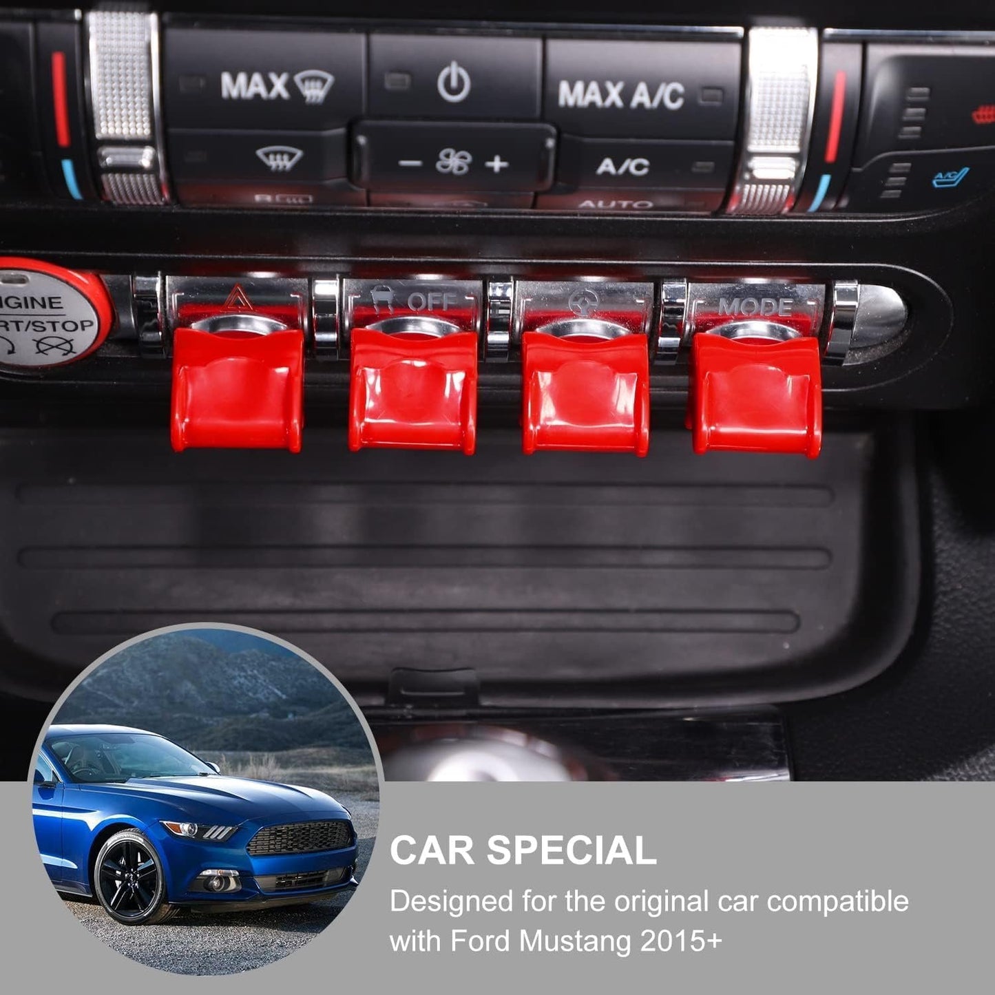 Center Console Dashboard Button Switch Cover Trim Compatible with Ford Mustang 2015-2020 Interior Accessories (Red)