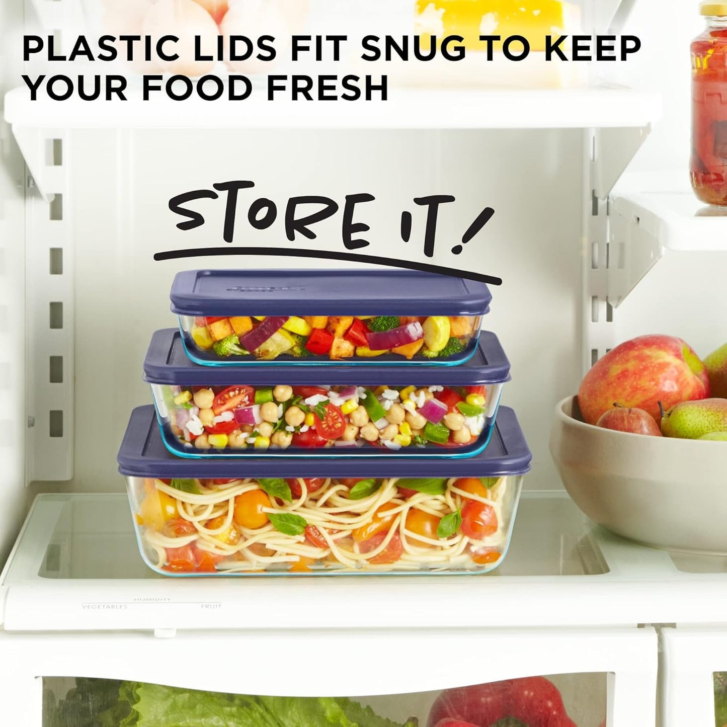 Pyrex Simply Store Rectangular Glass Food Storage Container Set with Lids (6-Piece Set)