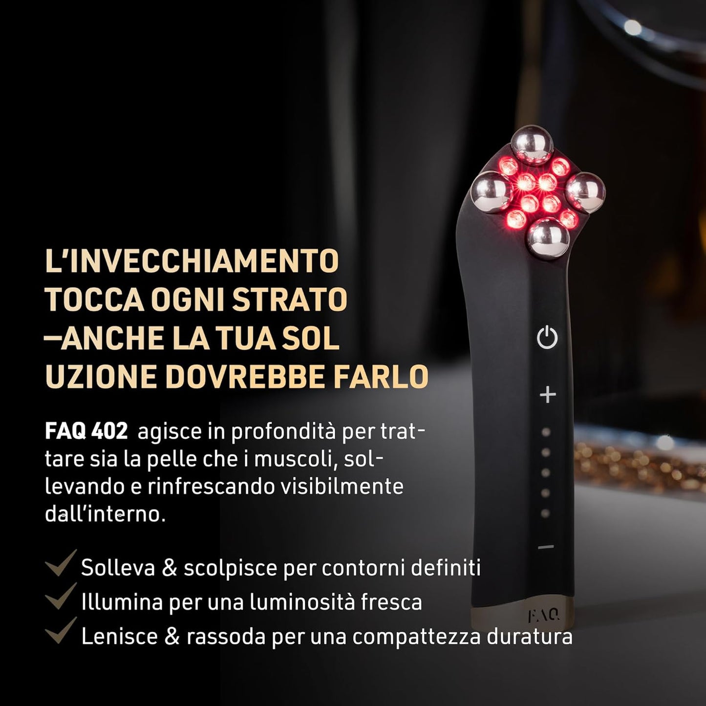 FAQ 402 Dual Microcurrent Face Lifting Device - Gua sha Inspired Facelift Massager with Red, Blue and Infrared LED for Firming and Contouring Face with Pulsed Light