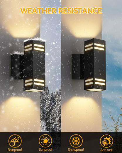 KIZON Outdoor Light with Outlet, Dusk to Dawn Outdoor Light Fixture, Matte Black Exterior Light Fixture Square, Alunmium Up and Down Lights Outdoor Anti Rust, Outside Lights for House Porch Garage