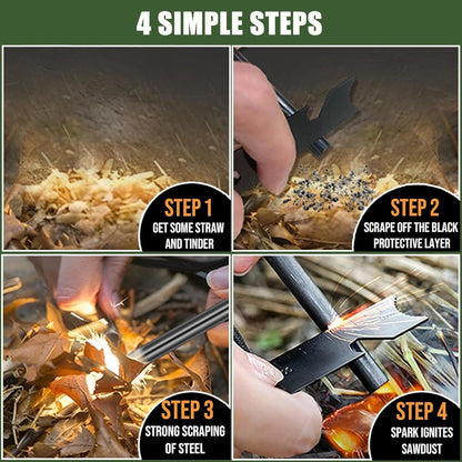 4 Pack Ferro Rod Fire Starter Flint Fire Starter Survival Tool Flint and Steel Fire Starter Kit 6-in-1, Portable Ferro Rod Striker with Paracord Handlead for Campfires Survival Emergency Kit