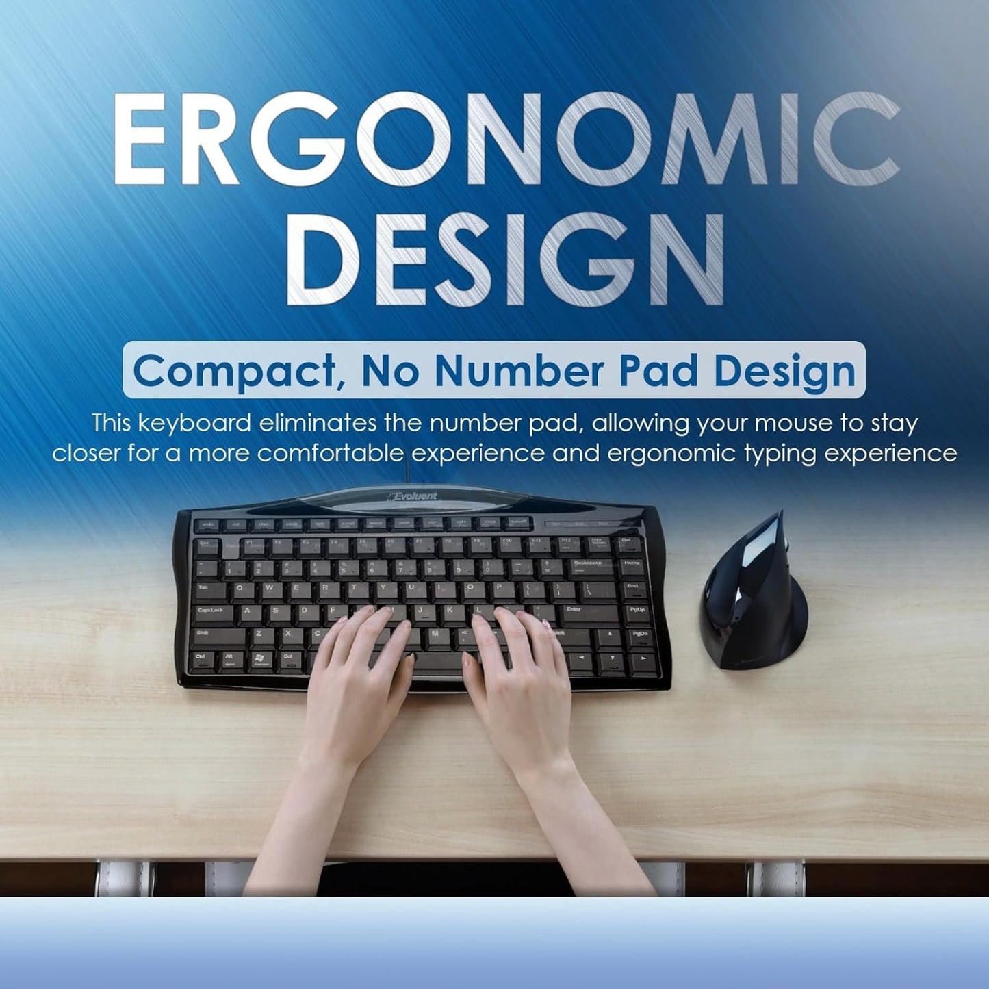 Evoluent EKB Essentials Full Featured Compact Keyboard, Black Housing, Black Keys, W