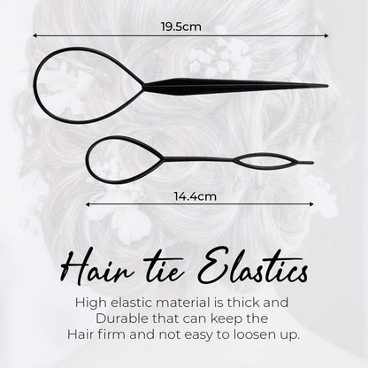 Trimming Shop Topsy Hair Braid Tool Ponytail Ring Styling Maker for Girls Women, DIY Hair Twist Fashion Accessory, 2pcs – Black