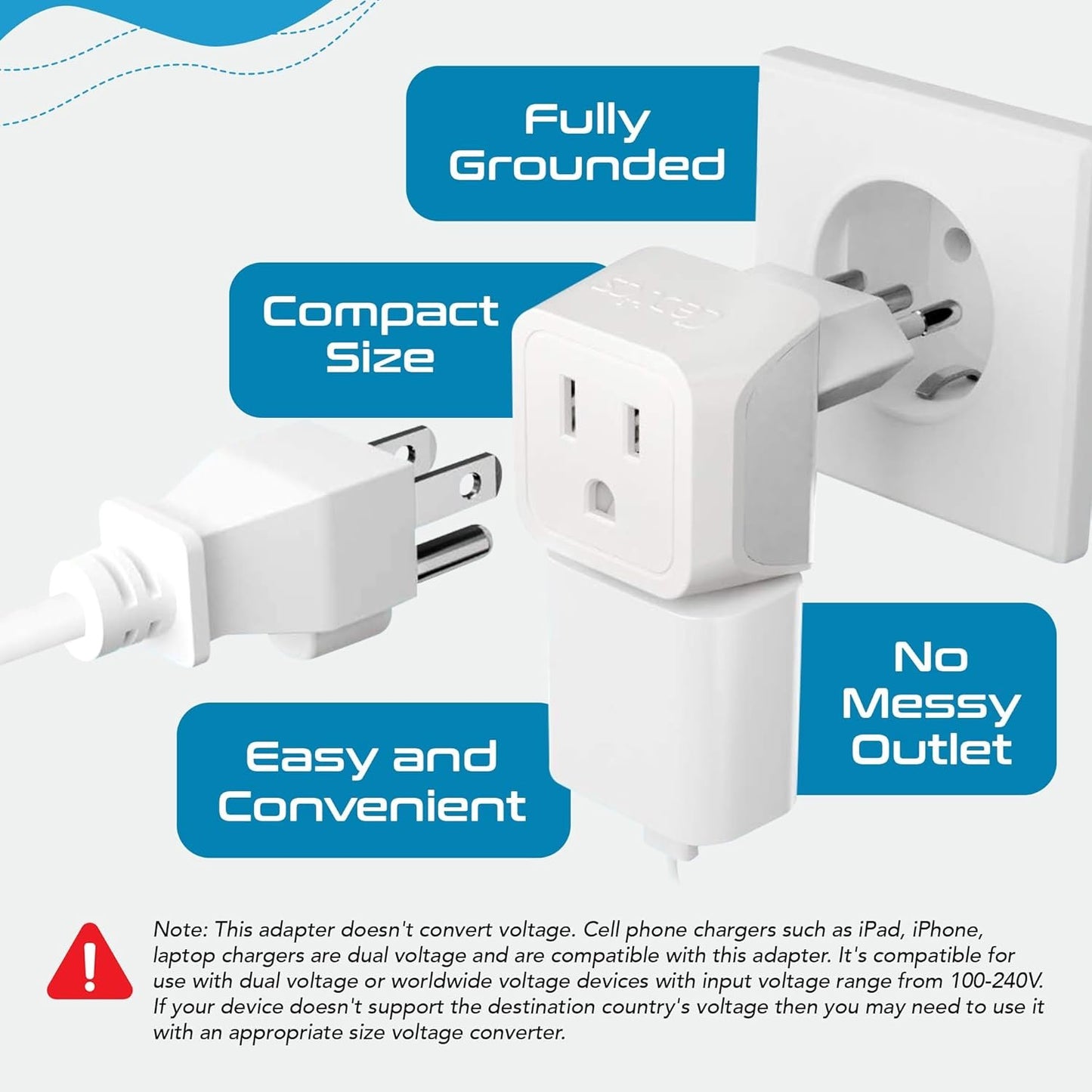 Ceptics Canada to Italy, Chile, Libya Travel Adapter (Type L) - Dual Input - Ultra Compact - Charge your Cell Phone, Laptops, Tablets (CT-12A, 3 Pack)