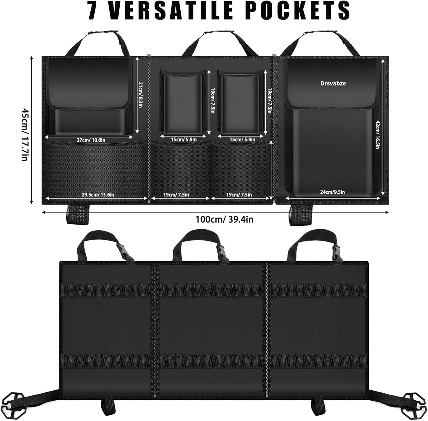 Trunk Organizer for SUV – Zippered 3-Section Design, Modular Storage with 7 Pockets, Upgraded TP Leather & 600D Oxford Cloth, Waterproof and Scratch-Resistant – Perfect for SUV, Pickup, MPV