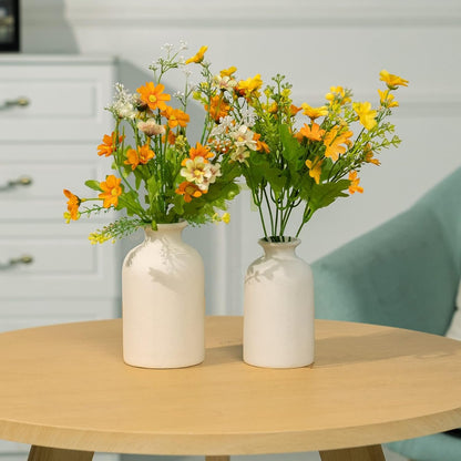 White Ceramic vases Home Decor 2pcs Small vase Set Boho vase Modern Farmhouse Decor (White)