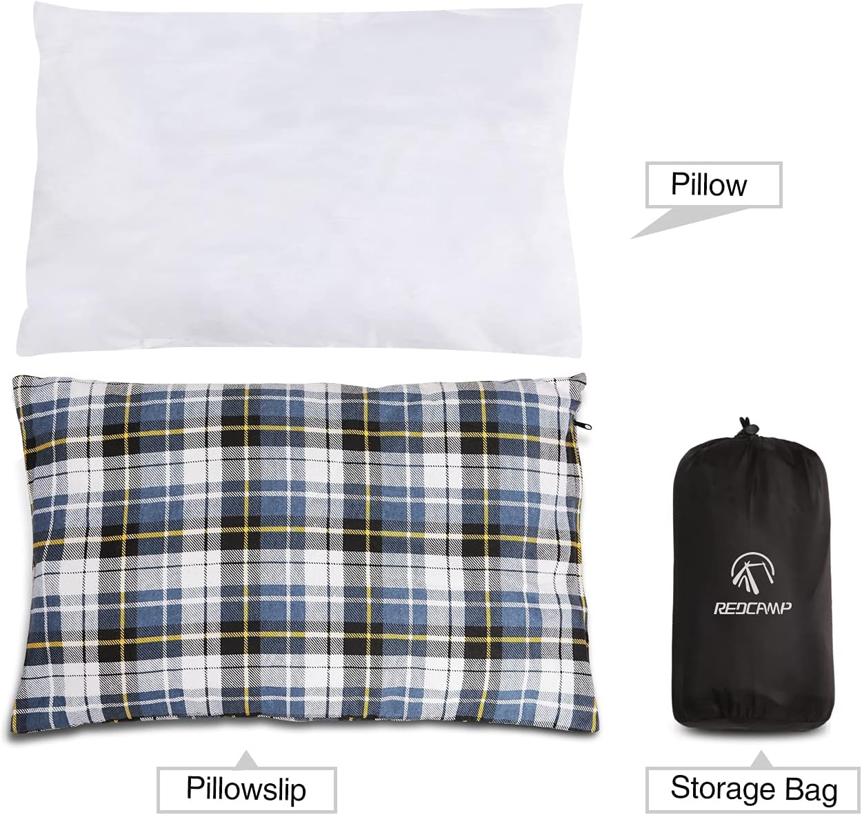 REDCAMP Outdoor Camping Pillow Lightweight, Flannel Travel Pillow Cases, Removable Pillow Cover