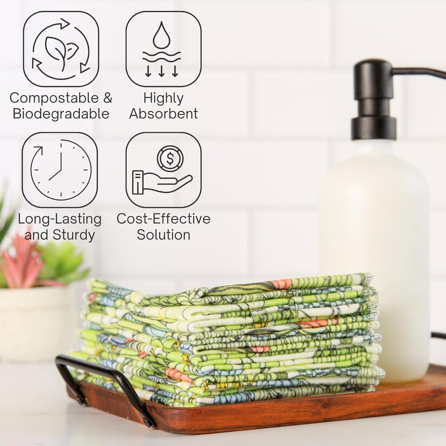 Kind Home Goods Reusable Cloth Towels - 12' x 10' Cotton Flannel Kitchen Cloth - 24 Count - Cactus