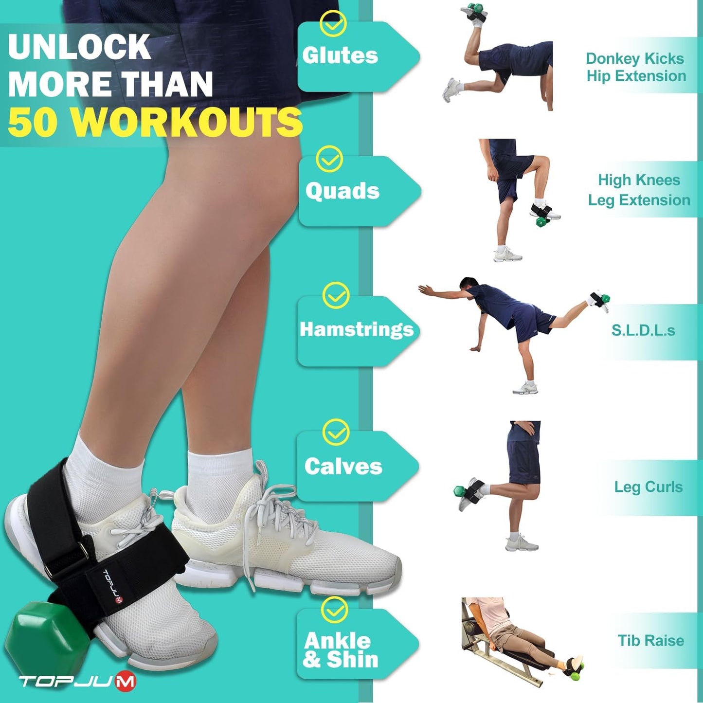 Dumbbell Foot Attachment, Tibialis Trainer, Adjustable Ankle Weights, Ankle Straps for Weight Lifting, Leg Workouts at Home for Hip Flexors, Shin Splint, Hamstring Curls, Leg extensions, Home Gym