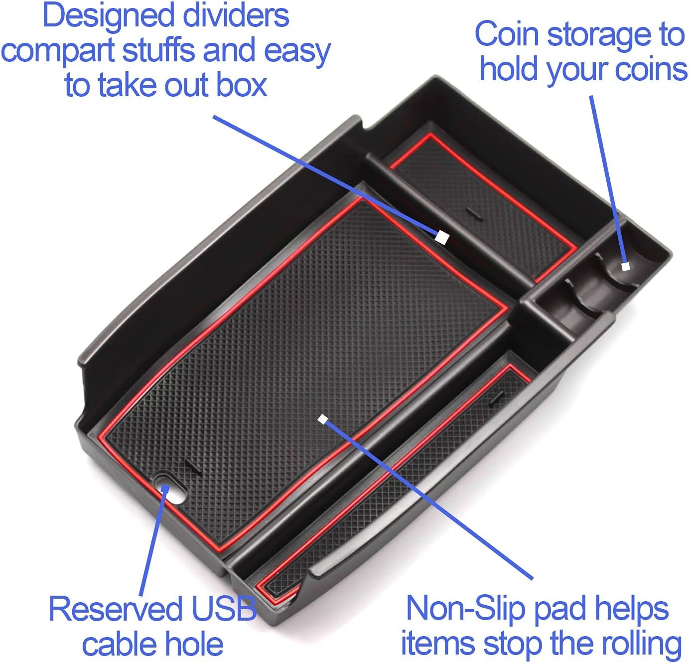 ZCLINKO Center Console Organizer for 2021+ Frod Escape Frod Bronco Sport CX430 Armrest Storage Box Interior Accessories Armrest Organizer ABS Material Tray Insert Organizer Glove Pallet (Red)