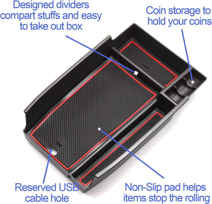 ZCLINKO Center Console Organizer for 2021+ Frod Escape Frod Bronco Sport CX430 Armrest Storage Box Interior Accessories Armrest Organizer ABS Material Tray Insert Organizer Glove Pallet (Red)
