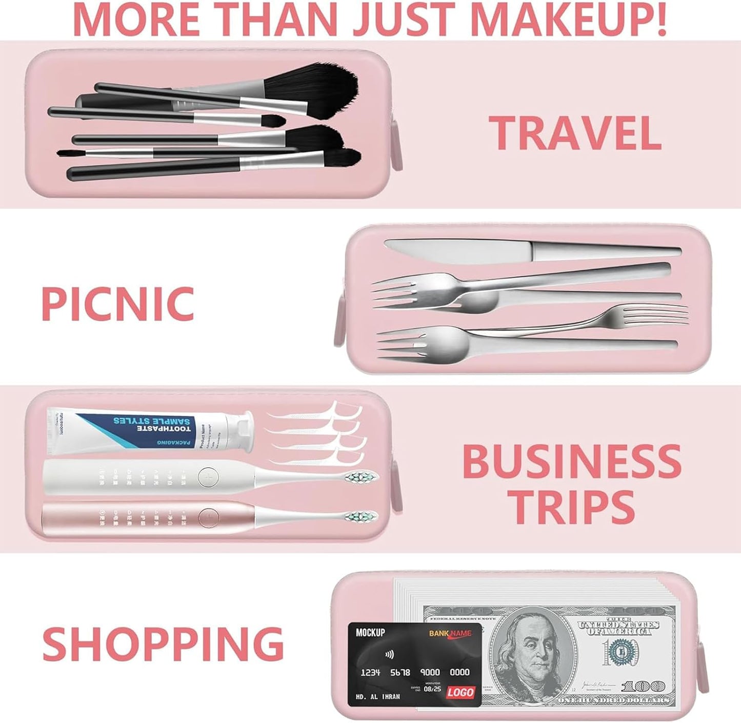 Travel Makeup Brush Holder, Silicone Bag to Protect Make up Accessories for Daily, Work or Gift (Pink)