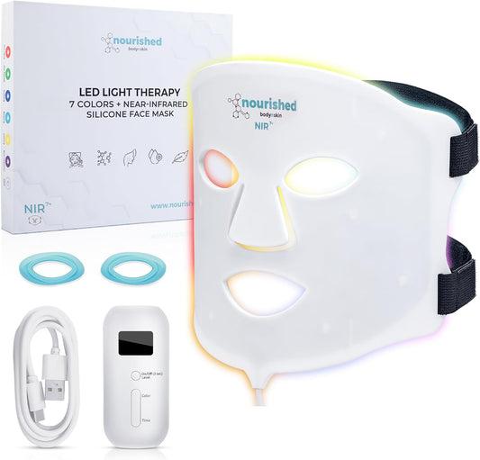 Nourished Bodynskin 7 Colors LED Face Mask with Near-Infrared - Blue, Red Light Therapy for Face - 114 LEDs - Skincare Tool for Wrinkles, Anti-Aging