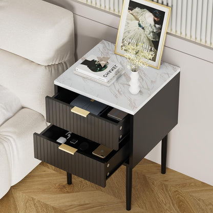UEV 3 Piece Bedroom Furniture Set with 6 Drawers and Set of 2 Bedside Tables Marble Ceiling Storage Unit for Living Room Bedroom Scandinavian Black (Marble Surface)