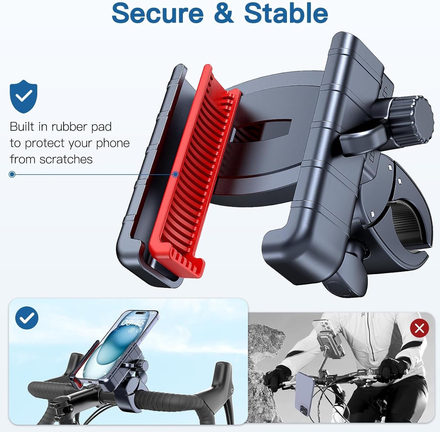 Uniwit Bike Phone Mount Holder-[1s Lock][Camera Friendly] Motorcycle Phone Holder Handlebar Clamp for Stroller Scooter Bicycle, 360°Rotate Phone Mount for iPhone & Other 4.5-7 Inches Smartphone.