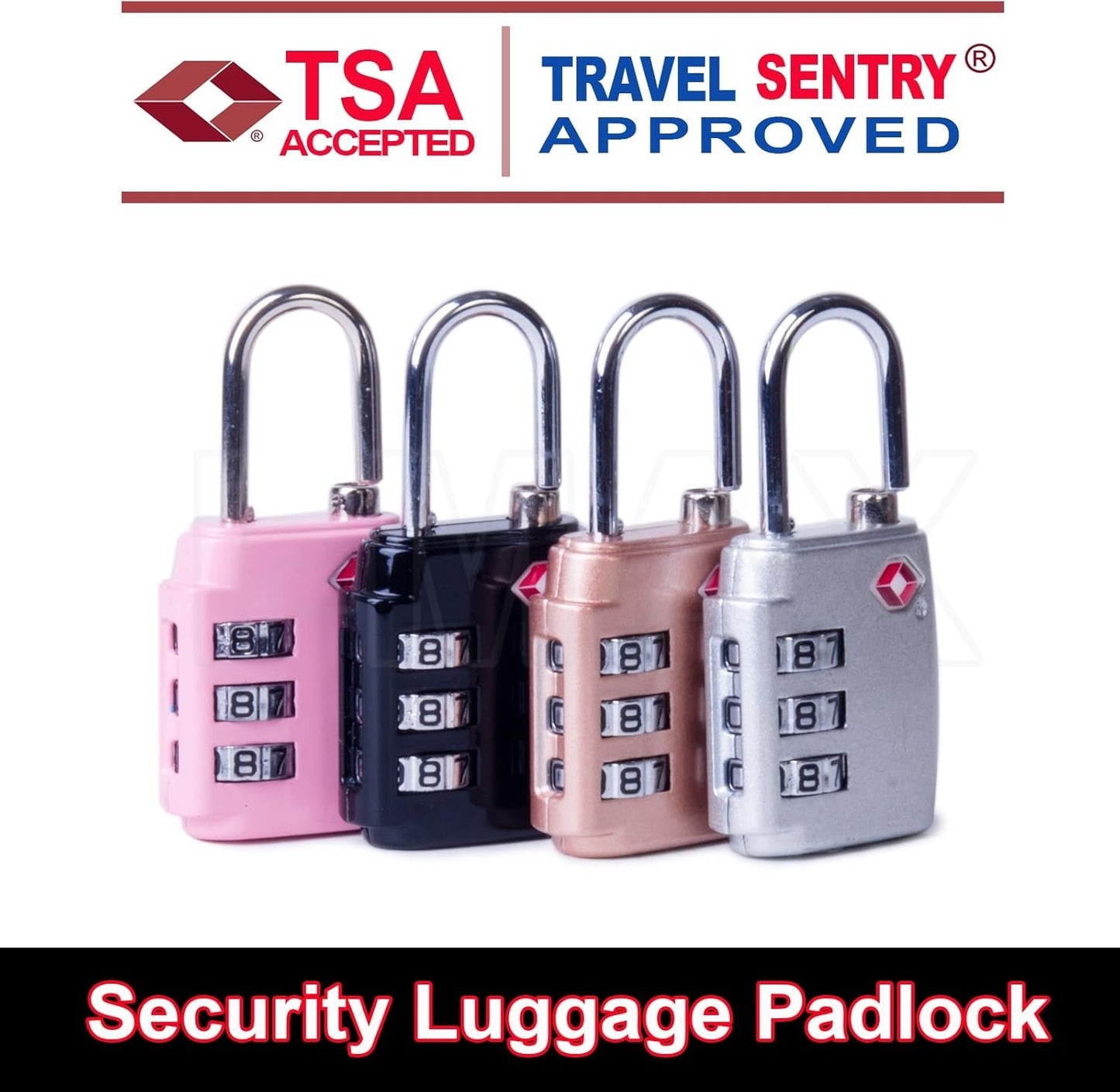 TSA Approved Combination Luggage Lock Padlock Locker Locks Security Suitcase Bag 3-Digit Travel Long Shackle (Pink)
