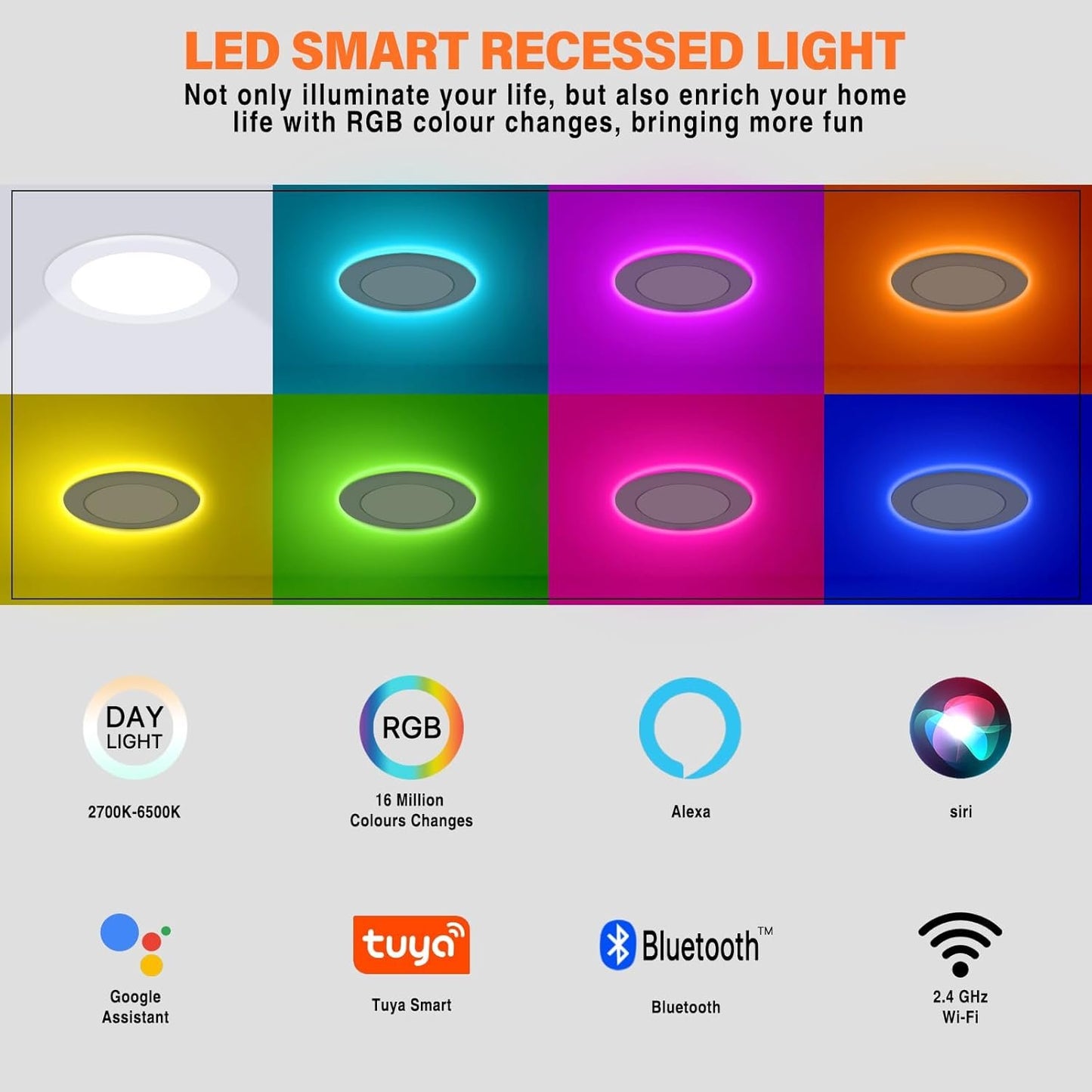 12Pack Smart RGB Recessed Lighting 6Inch,Ultra-Thin Canless LED Downlight, 2.4GHz Wi-Fi Bluetooth Direct Connect, 2700K-6500K,12W,1080LM,Work with Tuya App, Alexa,Google Assistant, Music Sync