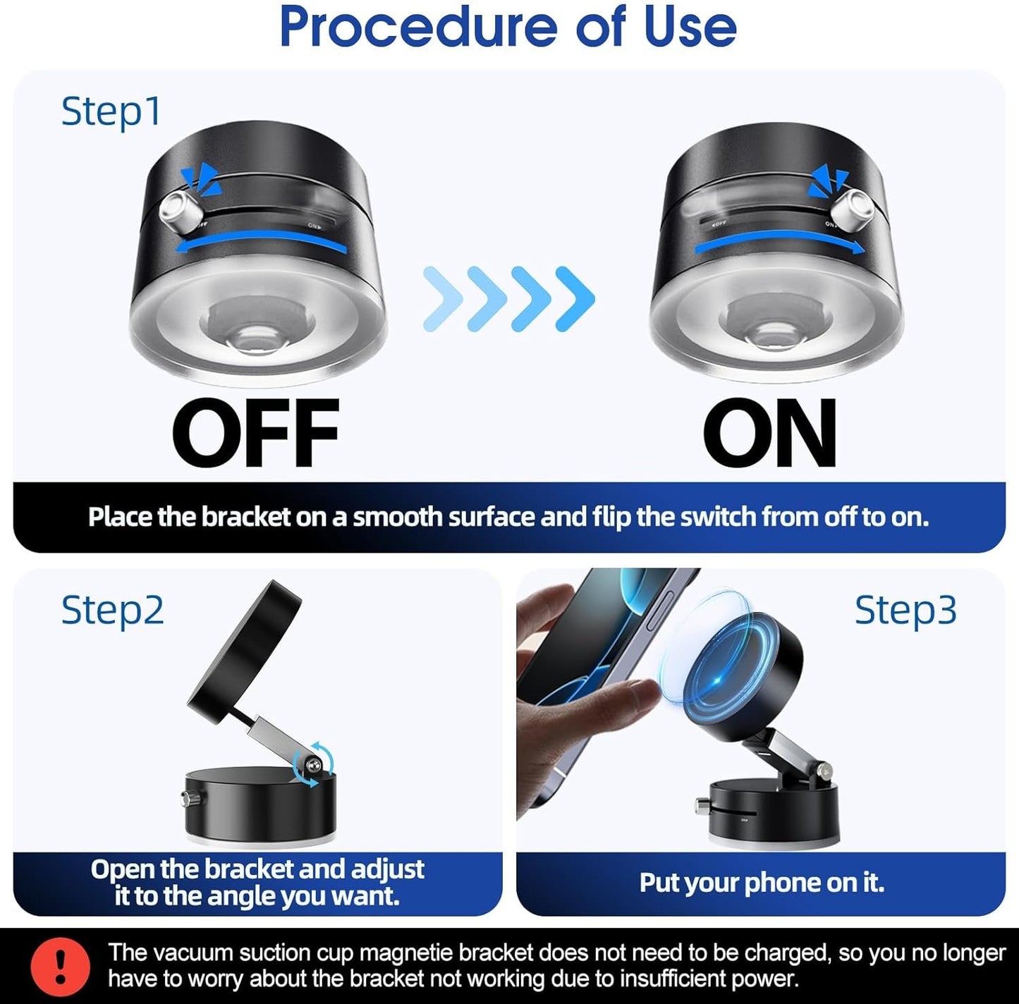 Vacuum Suction Magnetic Phone Holder, Upgrade Magnetic Suction Phone Mount Foldable & Retractable Vacuum Cell Phone Stand Double-Sided Car Phone Holder for All Phones Car/Mirror/Gym-Black