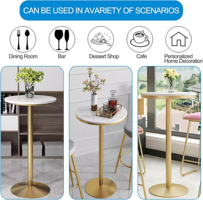 TWHZSAI Round Height Bar Pub Table/with Marble Tabletop And Gold Metal Sturdy Base Indoor-Outdoor Bar Bistro Height Table/Small Breakfast Bar Tall Tables for Kitchen,Dining Room,Living Room(Size:5