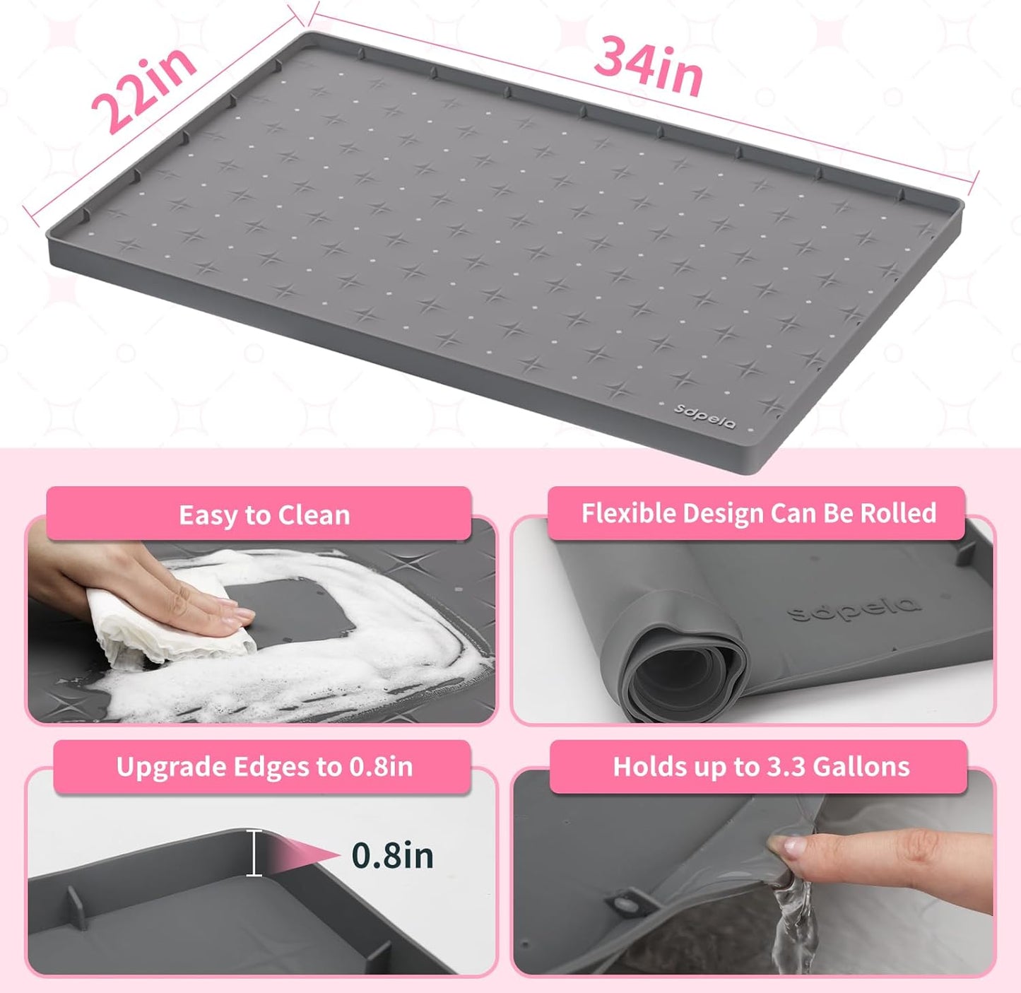 Sdpeia Under Sink Mat for [34" x 22"] Cabinet, Upgraded Silicone Waterproof Kitchen Cabinet Liner Cabinet Protector Kitchen Organizers and Storage