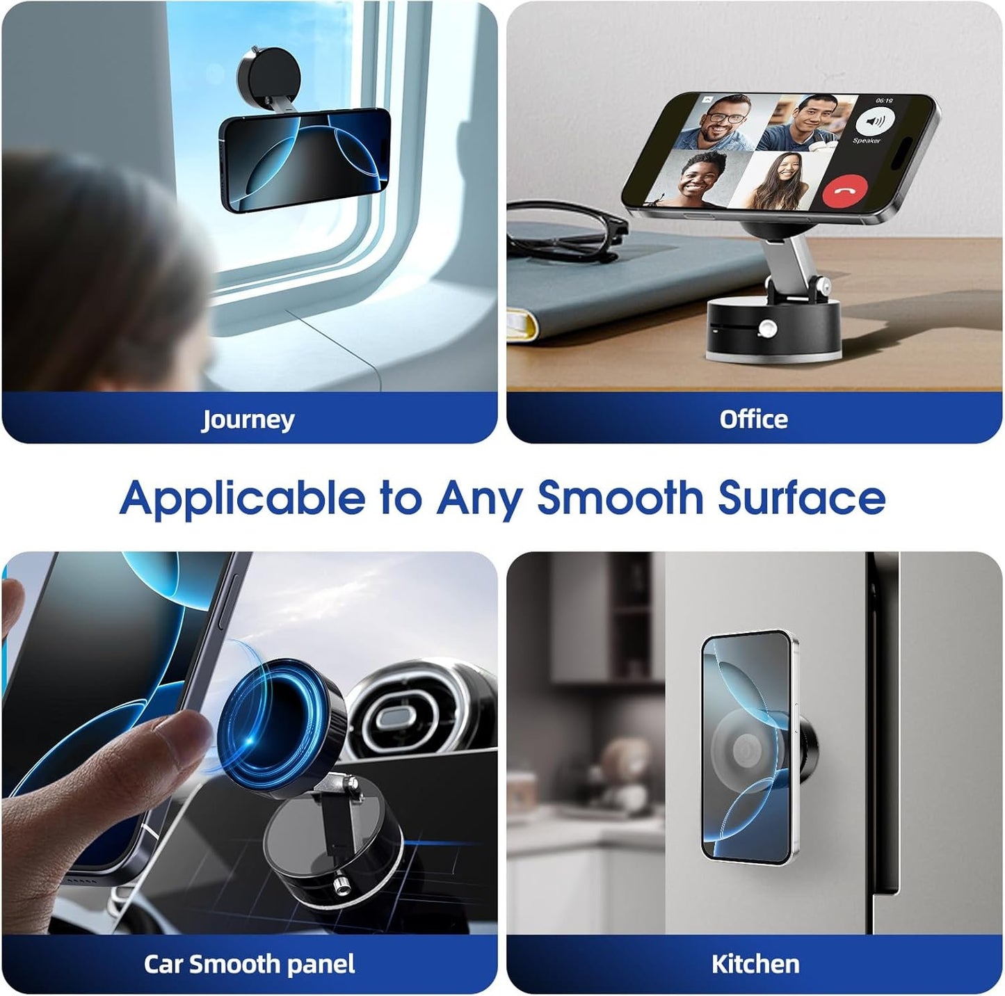 Vacuum Suction Magnetic Phone Holder, Upgrade Magnetic Suction Phone Mount Foldable & Retractable Vacuum Cell Phone Stand Double-Sided Car Phone Holder for All Phones Car/Mirror/Gym-Black