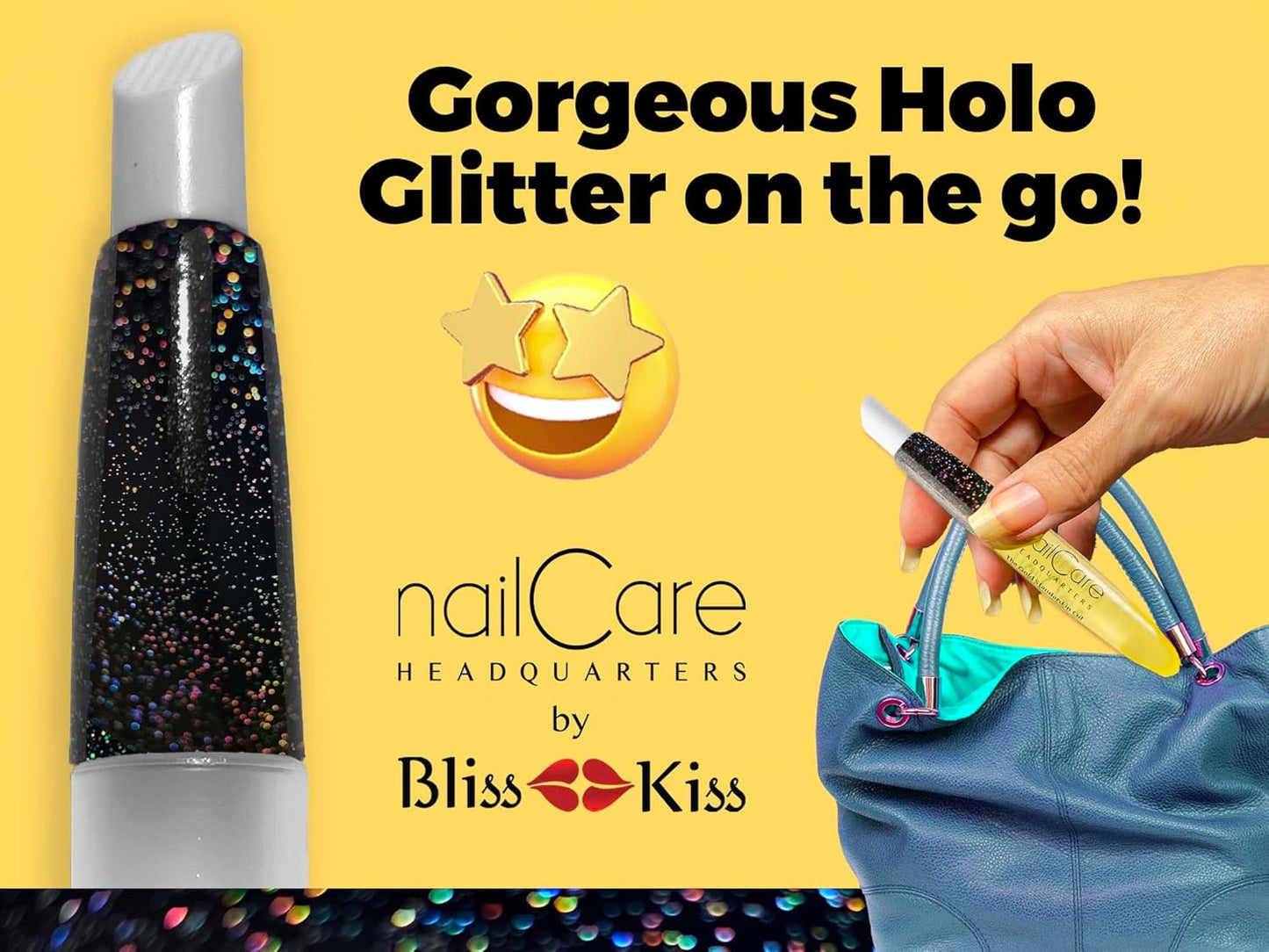 Nail Care Headquarters Refillable Holographic Cuticle Oil Pen for Nails - Empty Holo Squeeze Nail Oil Pen with Brush from by Bliss Kiss 3-Pack