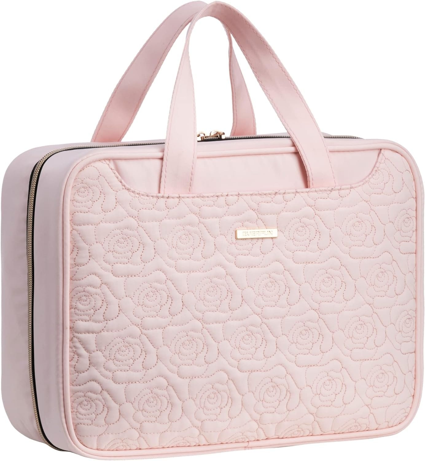 Everfun Hanging Travel Toiletry Bag for Women Traveling with Leakproof Compartment Makeup Cosmetic Organizer Dopp Kit Travel Accessories Essentials Must Have (Pink, Large)