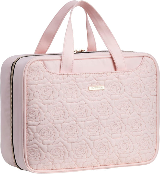 Everfun Hanging Travel Toiletry Bag for Women Traveling with Leakproof Compartment Makeup Cosmetic Organizer Dopp Kit Travel Accessories Essentials Must Have (Pink, Large)