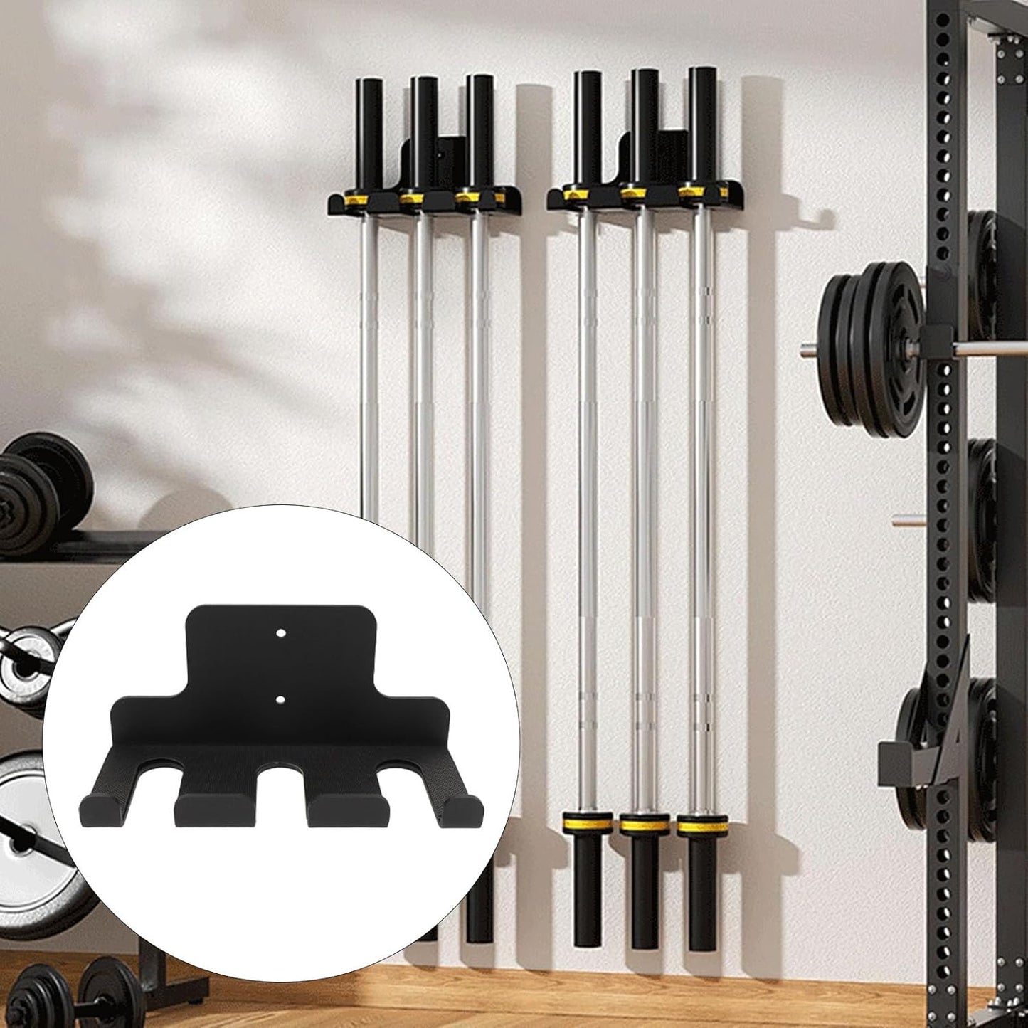 Wall Mounted Barbell Holder, Heavy Duty Carbon Steel Plate Barbell Storage Organizer with Rubber Pads Vertical Hanging Multi Purpose Barbell Storage Rack for Home Gym Accessory