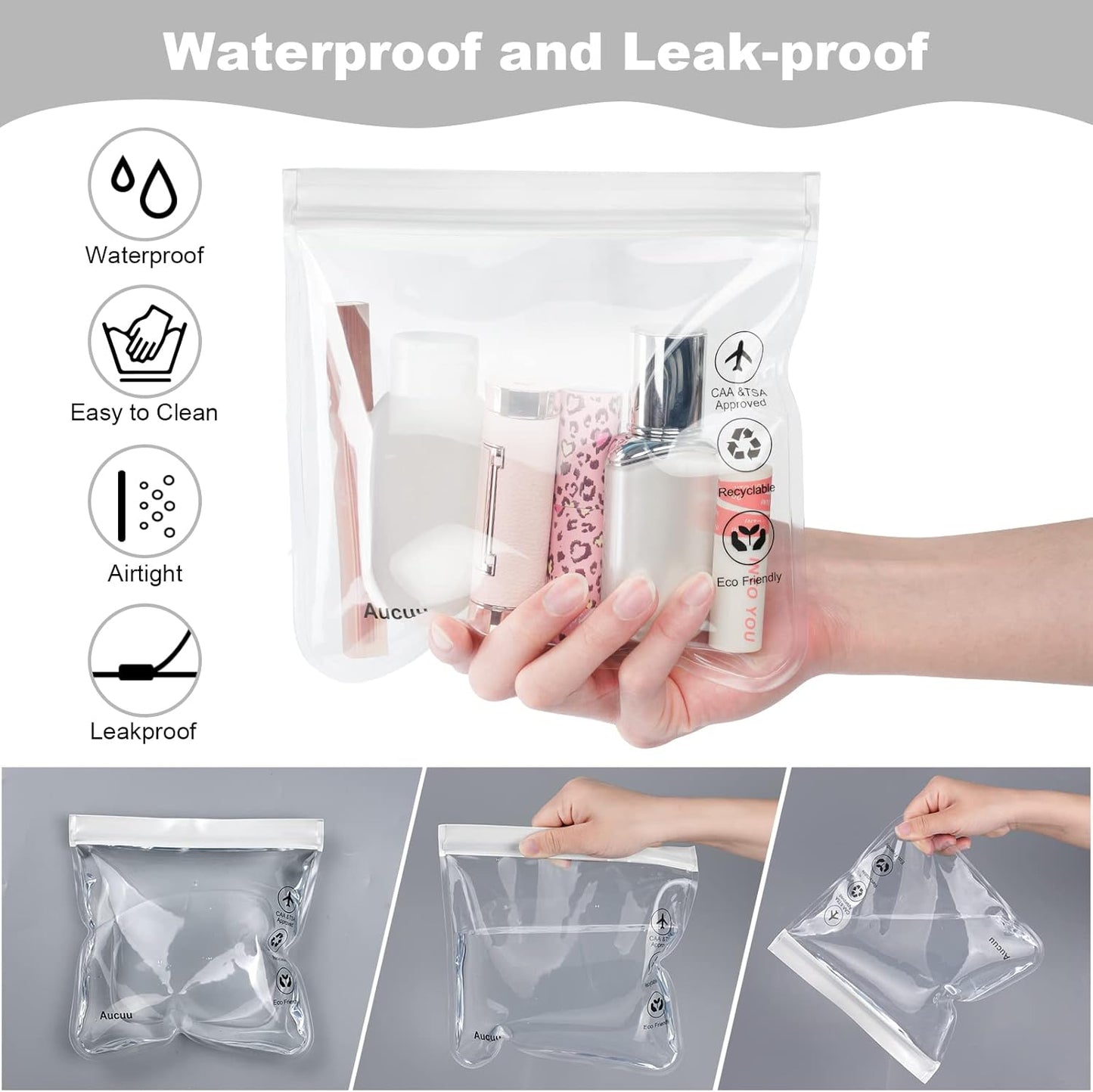Aucuu Travel Liquid Pouches, 20 x 20 cm Airplane Liquid Bags, Transparent Travel Bags, Airplane Transparent Waterproof Sachets, Portable Makeup for Travel Holiday, #6 White-2 Pieces