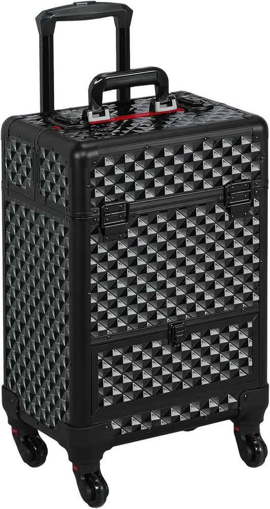 Yaheetech Professional Makeup Trolley Case 4 Trays Travel Beauty Case for Beautician Black
