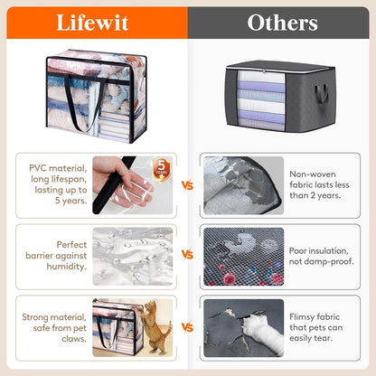 Lifewit 4 Pack Clear Clothes Storage Bags, 40L Plastic Blanket Storage Bags, Vinyl Foldable Moving Bags with Zipper, Closet Organizers and Storage Containers for Bedding, Duvet, Comforter