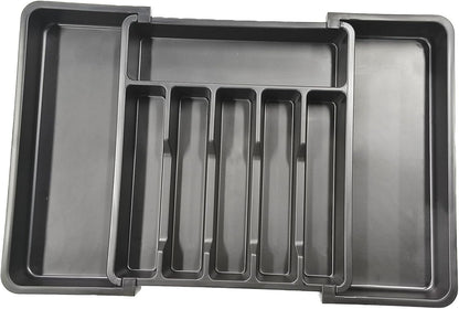 VEHIRANS Cutlery Utensil Drawer Organizer, Expandable Utensil Tray for Kitchen, Silverware Holder, Adjustable Plastic Storage for Spoons Forks Knives, Organizers and Storage,Large (Black)