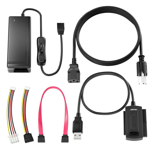 AGPtek SATA/PATA/IDE Drive to USB 2.0 Adapter Converter Cable for Hard Drive Disk HDD 2.5" 3.5", Compatible with USB 1.1/2.0/3.0, with External AC Power Adapter Included