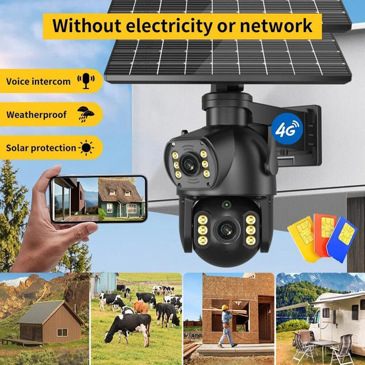 4G LTE Cellular Security Camera Dual Lens 360Â°PTZ 4K/8MP Solar Camera Outdoor Wireless Cameras for Home Security with 4G SIM Card (8MP with 64G Card)
