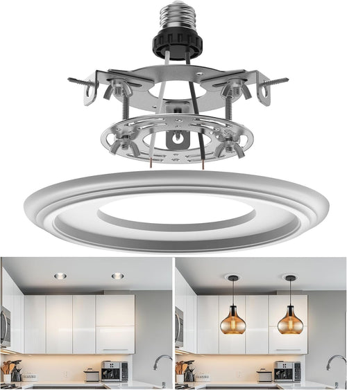 tebio R5 and R6 Recessed Can Light Conversion Kit, Light Fixture Upgrade, Pendant Light, Fan Compatible, Includes 7¾ Inch Decorative Plastic Medallion, White Finish