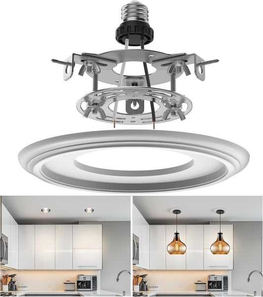 tebio R5 and R6 Recessed Can Light Conversion Kit, Light Fixture Upgrade, Pendant Light, Fan Compatible, Includes 7¾ Inch Decorative Plastic Medallion, White Finish