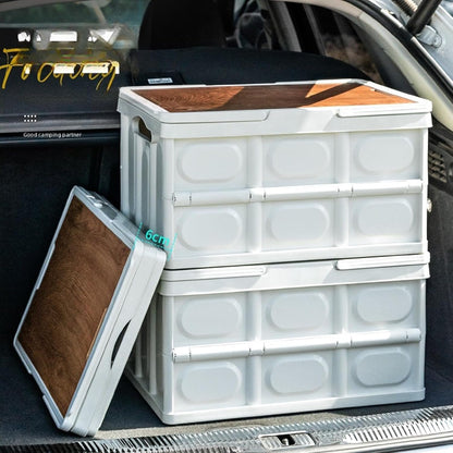 Durable Plastic Cargo Storage Box Collapsible SUV Trunk Organizer Outdoor Storage Organiser Box Secure Snap-on Lid Car Boot Organizer with Lid Plastic Crate Camp Trunk Picnics Basekt