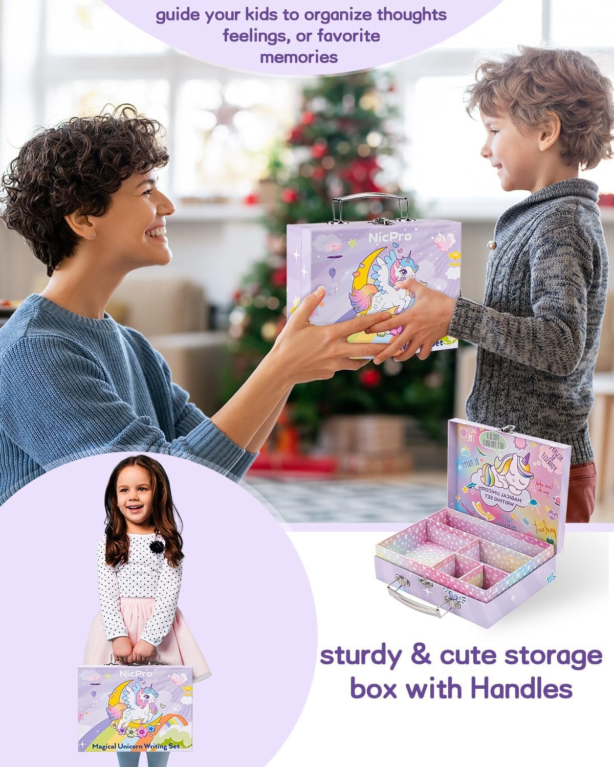 Nicpro 62PCS Unicorn Stationary Set for Girls,Unicorn Kid Toys for Aged 6-10 Years Old, Cute Stationery Supplies Letter Writing Kit Gift for 5,6,7,8,9,10 - Little Girls Ideal Christmas Birthday Gifts