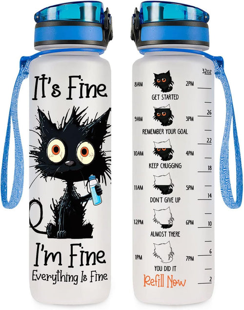 Crazy Cat Water Bottle 32 oz Tritan Plastic, Its Fine Everything Is Fine Water Bottle, Funny Birthday Mothers Day Halloween Christmas Gifts for Pet Lovers Cat Mom Lady Women
